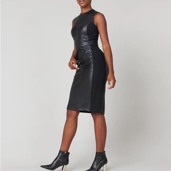 SPANX‎ Leather-Like Combo Fitted Dress - Classic Black - Picture 5 of 6